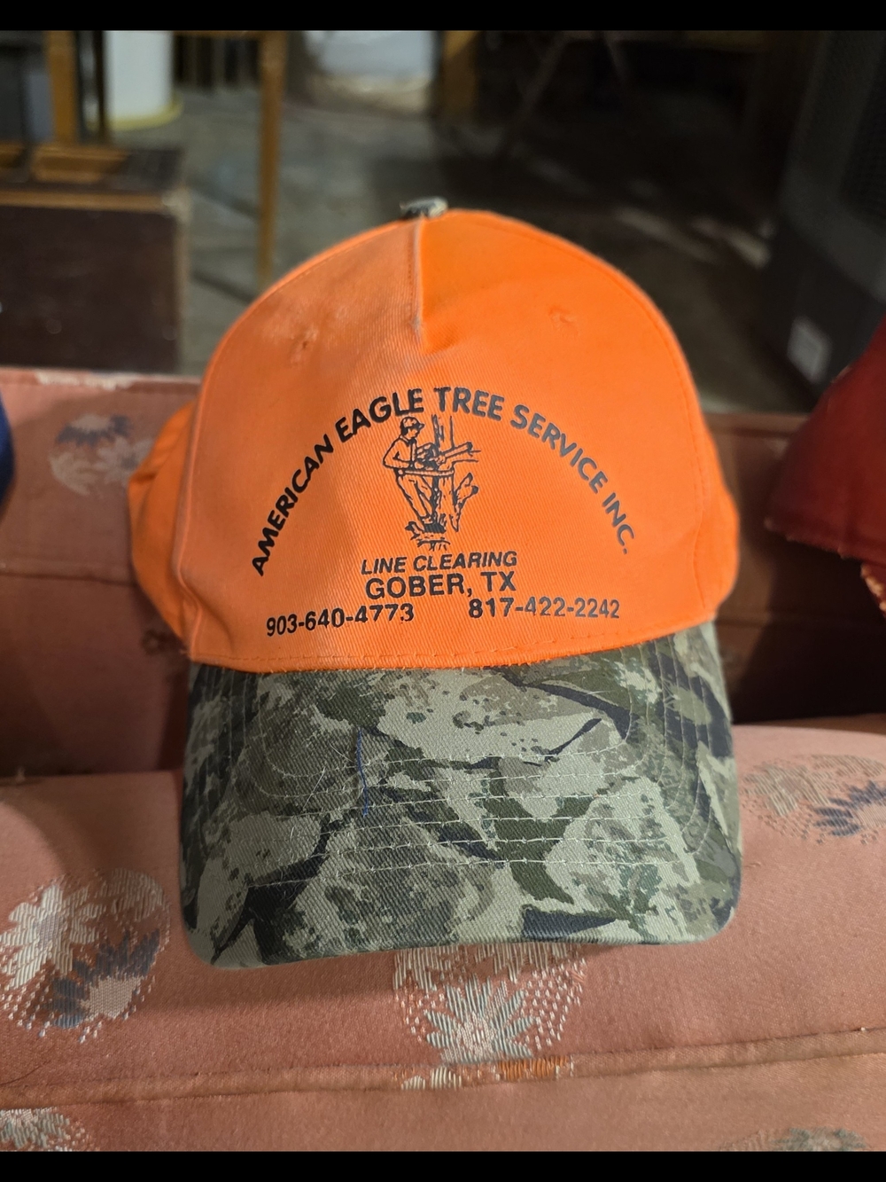 American Eagle Outfitters Orange and Camo Logo Baseball Cap